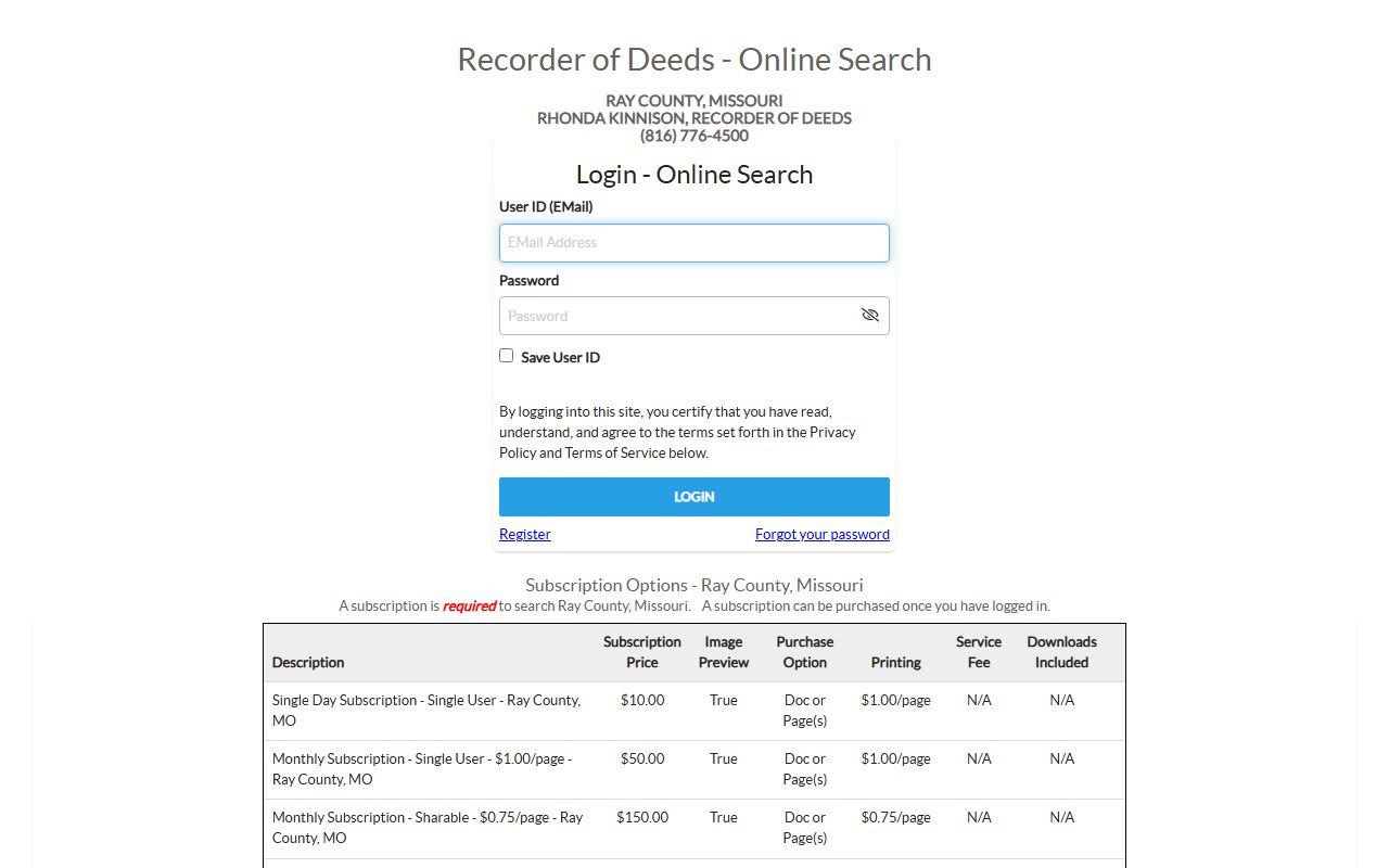 Ray County Circuit Clerk records and iCounty recorder access