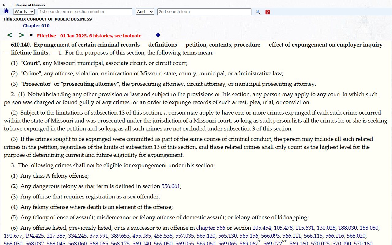Ray County court dockets Missouri expungement statute