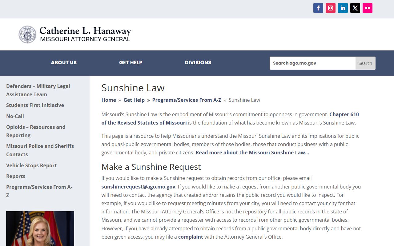 Ray County court records Missouri Attorney General Sunshine Law page