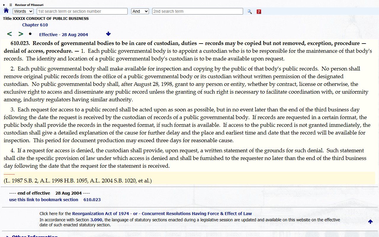 Ray County court records custodian duties statute