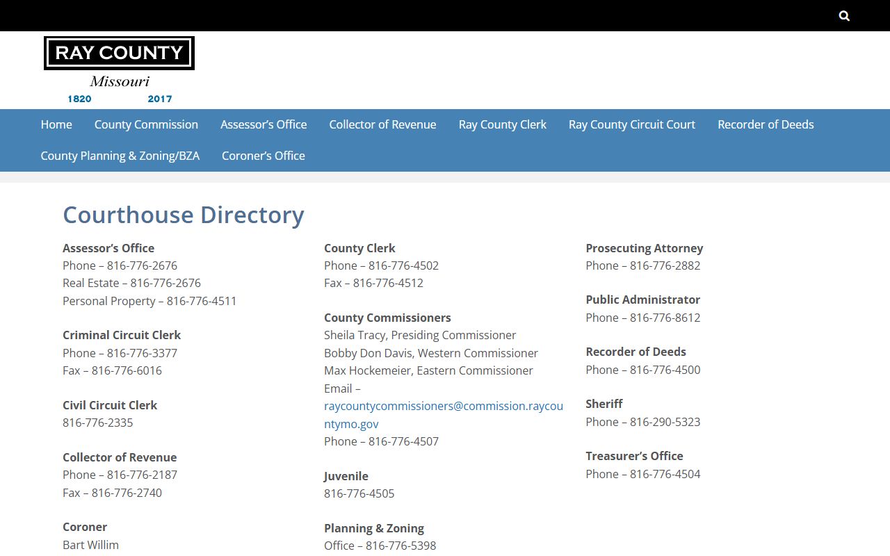 Ray County Court records courthouse directory contacts