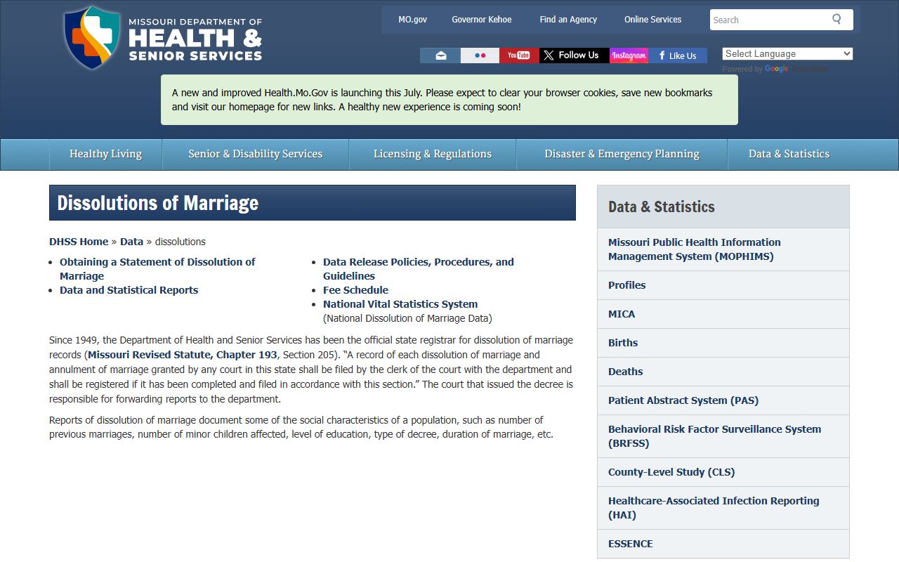 Ray County marriage divorce records Missouri dissolution registry information