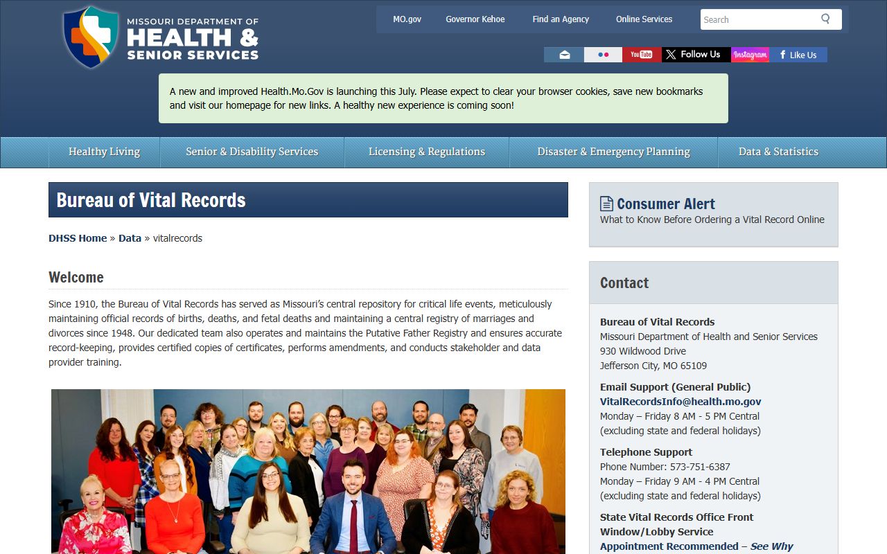 Ray County marriage divorce records Missouri Bureau of Vital Records overview