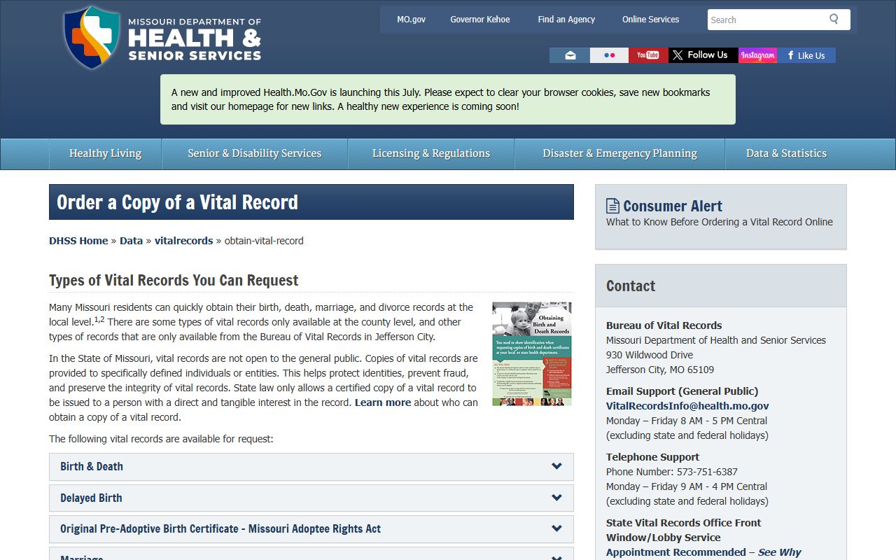 Ray County marriage divorce records Missouri vital record ordering